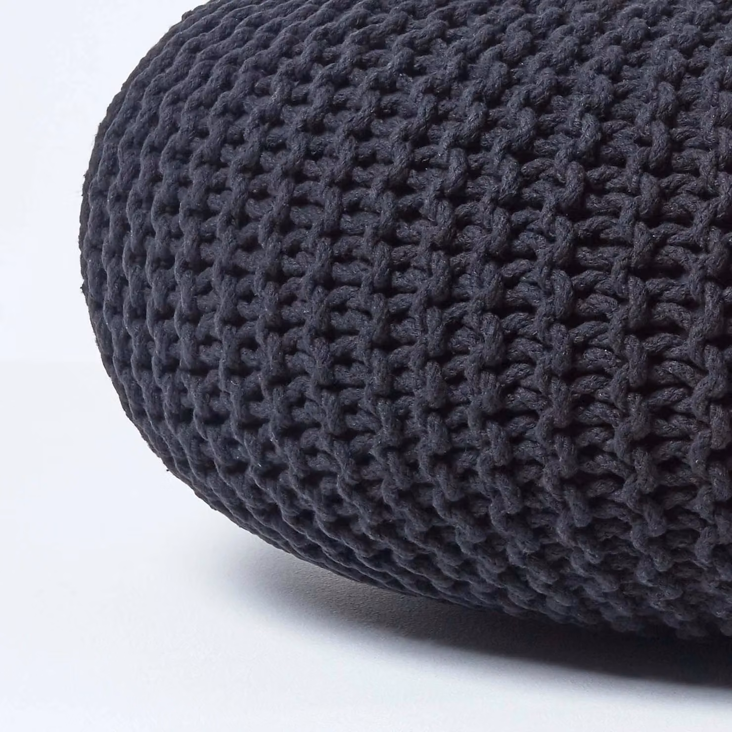 Homescapes Large Round Black Cotton Knitted Pouffe Footstool – 3