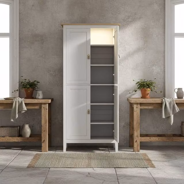 Wyld Haus Kaha Tall White Pantry Cabinet with Integrated LED Lighting, H 176.5 cm x W 80 cm x D 40 cm
