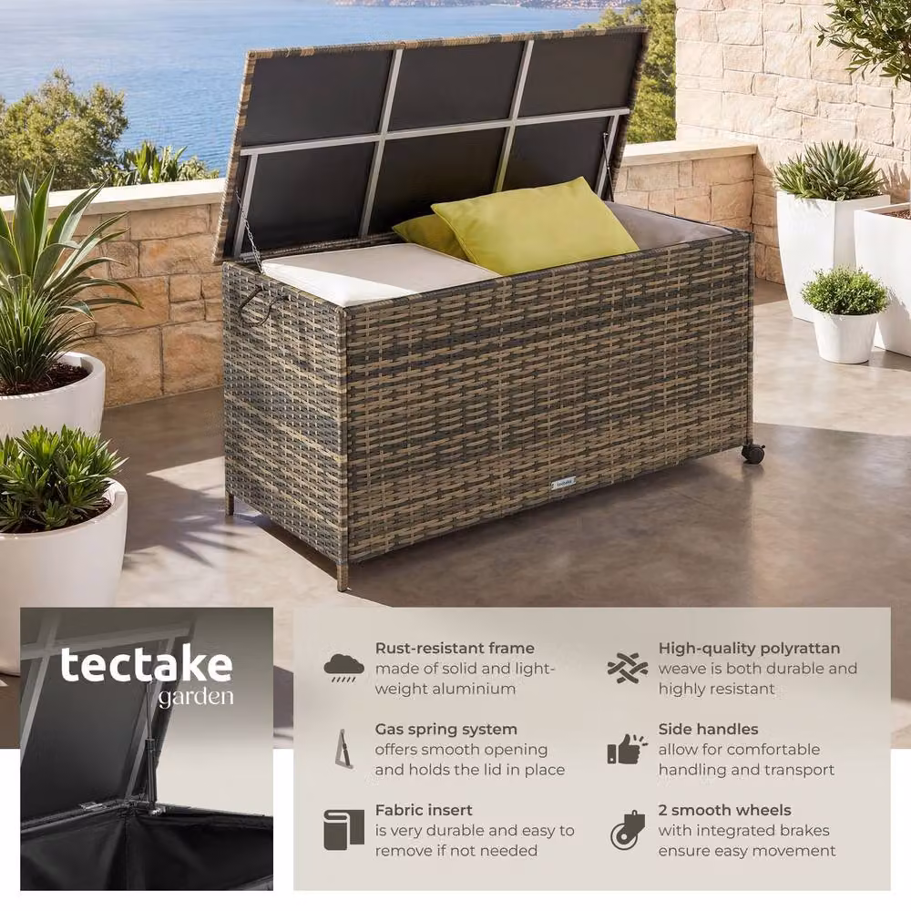 tectake Kuusamo Large Storage Box in Natural Rattan with Aluminium Frame and Casters – 2