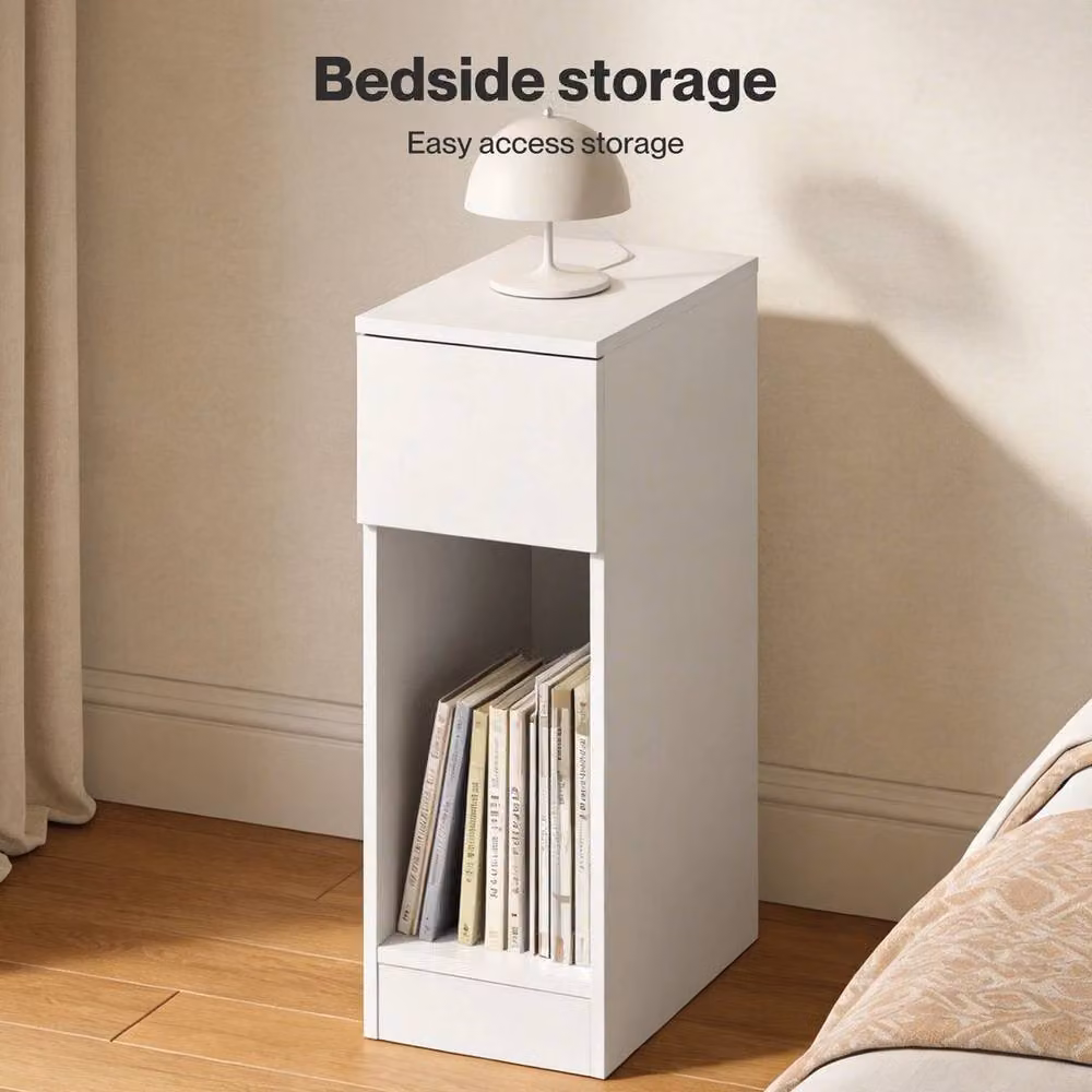 Kelvenix White Bedside Table Cabinet with Drawer and Open Shelf – 2