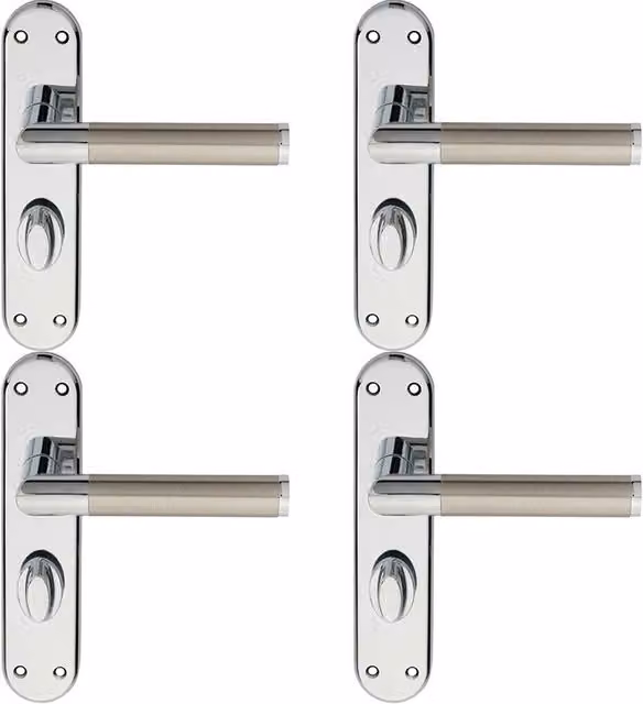 Loops 4x Round Bar Lever Bathroom Door Handle with Backplate, Chrome and Nickel, W: 180 mm, D: 40 mm
