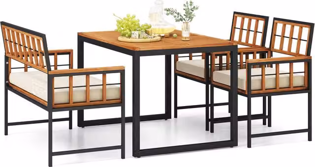 Costway 4 Piece Brown Acacia Wood Patio Dining Set