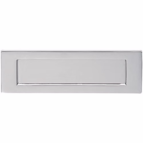 Loops Inward Opening Letterbox Plate in Polished Chrome, W: 27.8 cm, H: 9.5 cm
