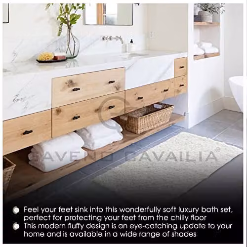 Gaveno Cavailia 2 Piece Zero Twist Non-Slip Bath Mat and Pedestal Set, Beige, W/D/H: 50 x 80 cm and 50 x 40 cm – 3