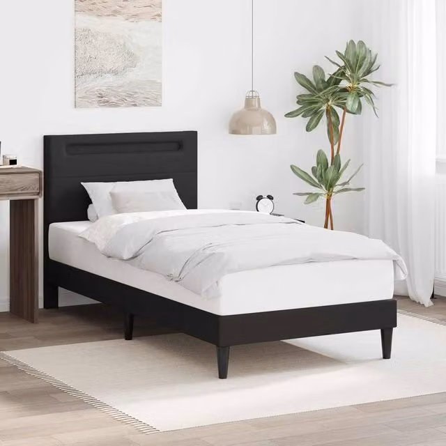 Berkfield Home Modern Black Faux Leather Bed Frame with LED Under-Bed Lighting and USB Charging Port, W/D/H: 90 x 190 cm