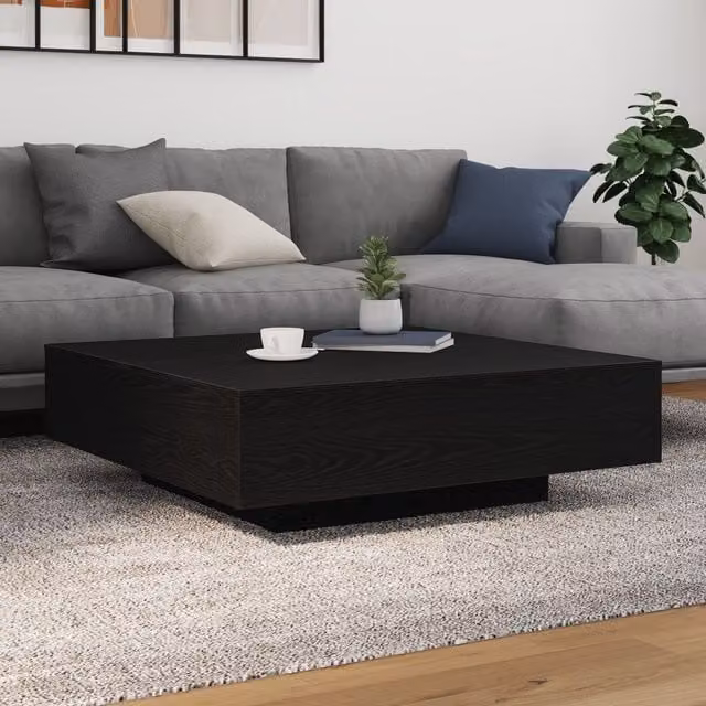 Berkfield Home Modern Square Coffee Table with LED Lights in Black Oak, W/D/H: 100 x 100 x 31 cm – 1