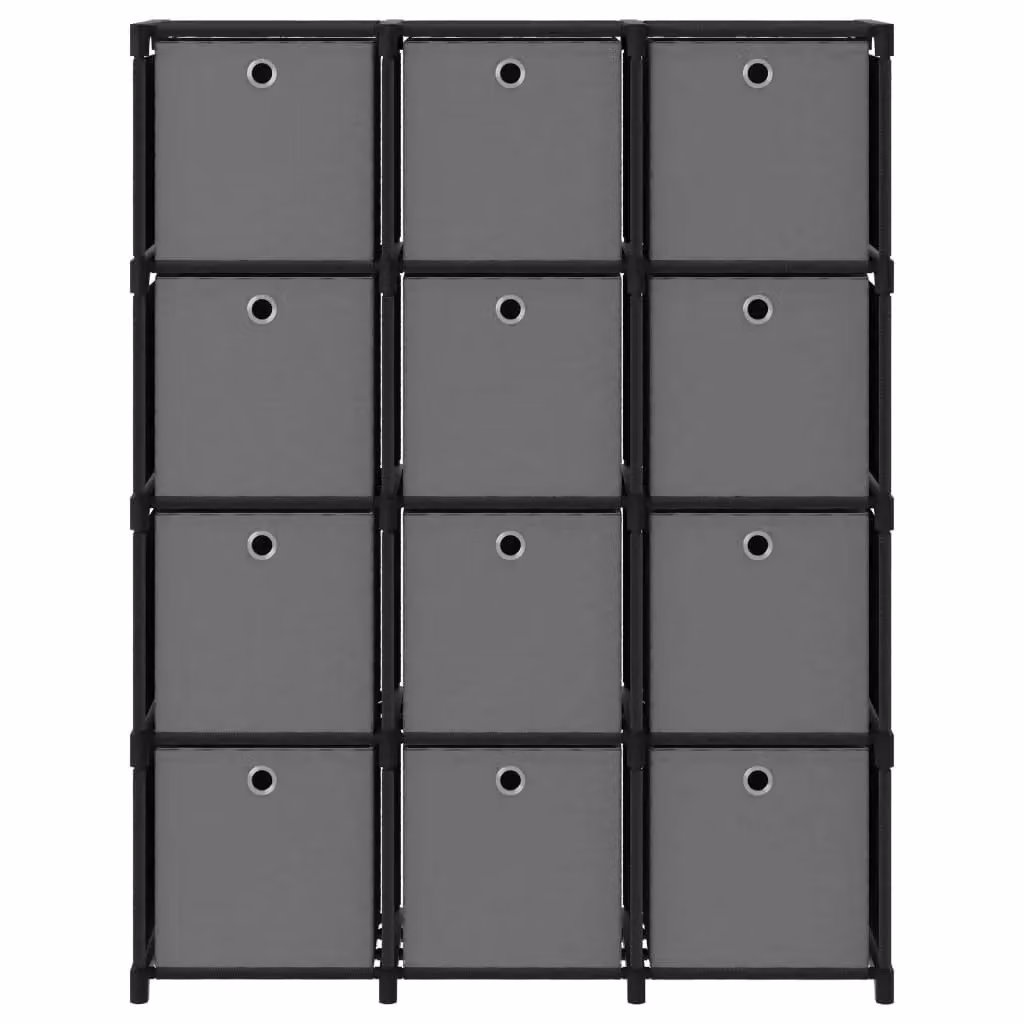 Berkfield Home 12-Cube Display Shelf with Fabric Boxes in Black, W/D/H: 103 x 30 x 141 cm – 2