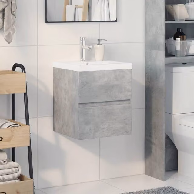 Berkfield Home Modern 2 Piece Wall Mounted Bathroom Vanity Unit Set in Grey and White, W/D/H: 45 x 41 x 38.5 cm – 1