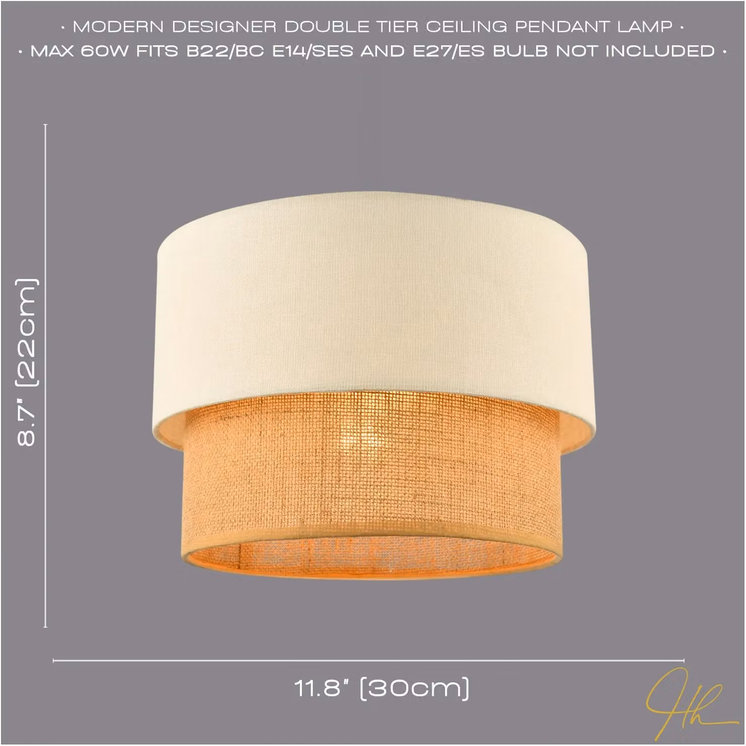 Happy Homewares Modern Two Tier Cylinder Pendant Shade in Brown and Beige Linen and Rattan – 3