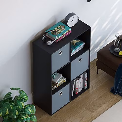 Vida Designs Durham 6 Cube Storage Organiser with 3 Grey Baskets, Black, W/D/H: 96.5 x 64.5 x 29.0 cm – 5