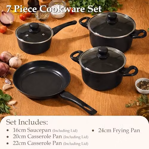 Carter & Clay 7 Piece Non-Stick Carbon Steel Cookware Pots and Pans Set in Black – 2