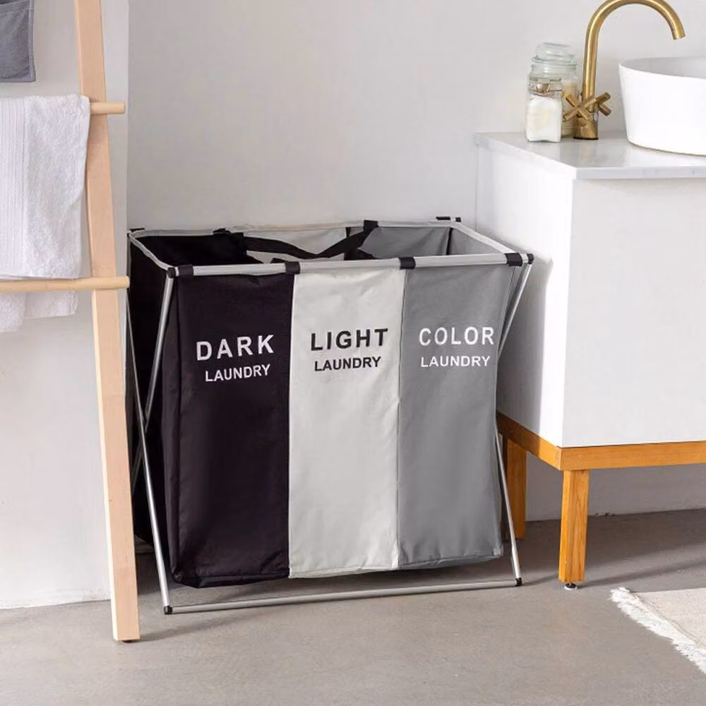 Kelvenix Dirty Clothes Storage Bag with 3 Compartments in Grey – 4