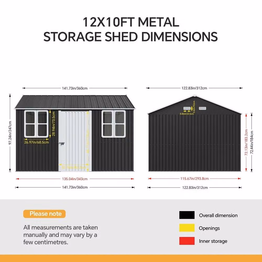 NESTLUNE Black Galvanised Steel Garden Tool Storage Shed with Gable Roof – 2
