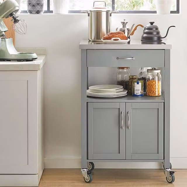 SoBuy Modern Kitchen Storage Serving Trolley with Drawer and Shelf in Matt Grey