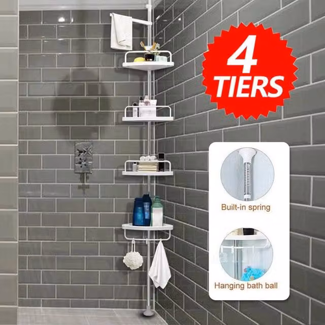 NESTLUNE White Adjustable Corner Bathroom Shower Caddy Storage Shelf – 1