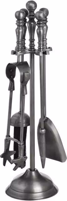 KDMD Traditional Antique Pewter 5-Piece Fireplace Companion Set in Silver – 1