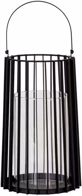 Lemon Pavilion Lynk Large Lantern with Handle and Candle Holder, Black, W/D/H: 22 x 22 x 50 cm