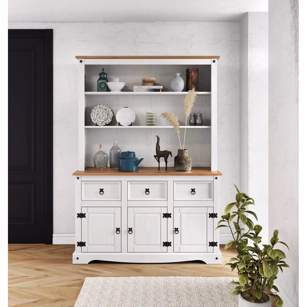 FORGEVIO Large 3 Door White Pine Wood Sideboard Dresser – 3