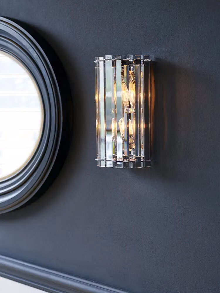 Loops IP44 Twin Wall Light with Round Crystal Prisms in Chrome – 2