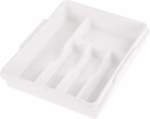 Keeeper Expandable Cutlery Tray Drawer Insert with 5 to 7 Compartments, White, W/D/H: 38 x 32 x 7.5 cm to 38 x 50.5 x 7.5 cm