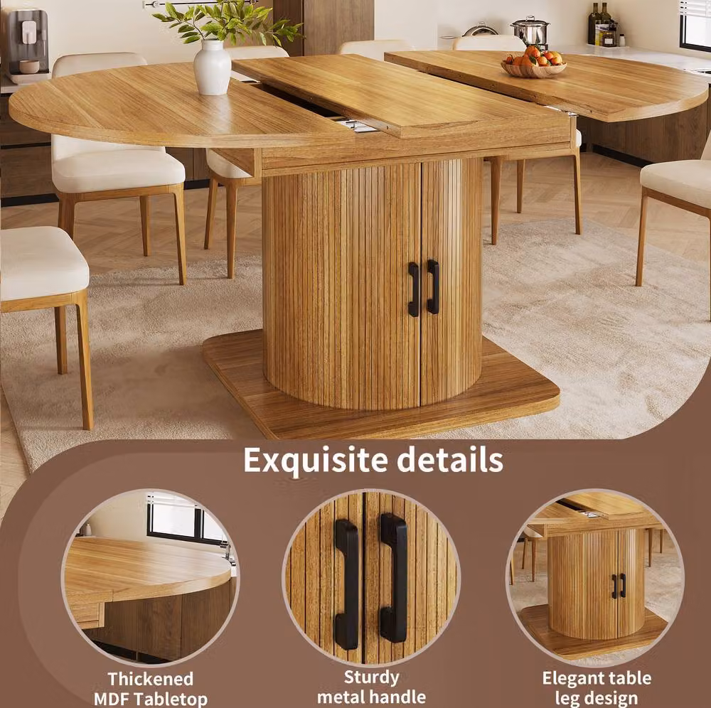 STILVORA Extendable Modern Dining Table with Butterfly Leaf and Storage in Brown – 3