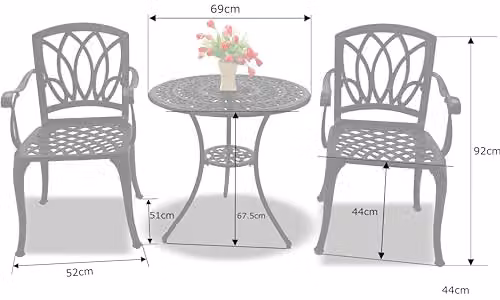 Centurion Supports Positano Black Lacquered Metal Garden and Patio Bistro Set – 3