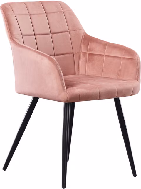 Life Interiors Camden Modern Velvet Dining Chair with Armrests and Black Metal Legs in Pink