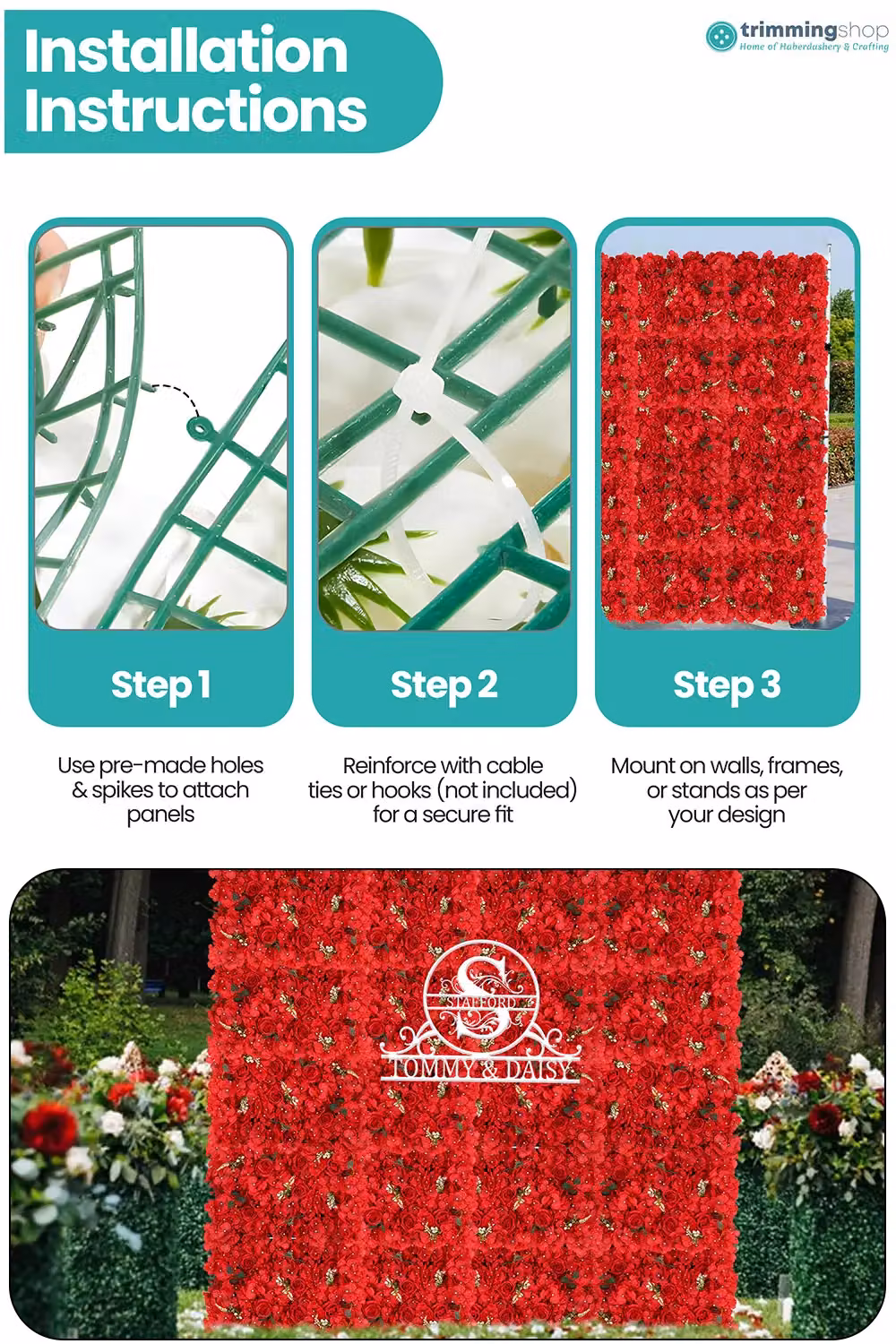 Neel Blue Red Artificial Rose Flower Wall Panel Decorative Wedding Photography Backdrop – 1