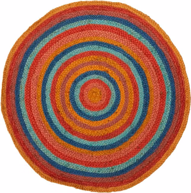 Premier Kids Multicolour Striped Round Woven Jute Rug for Children