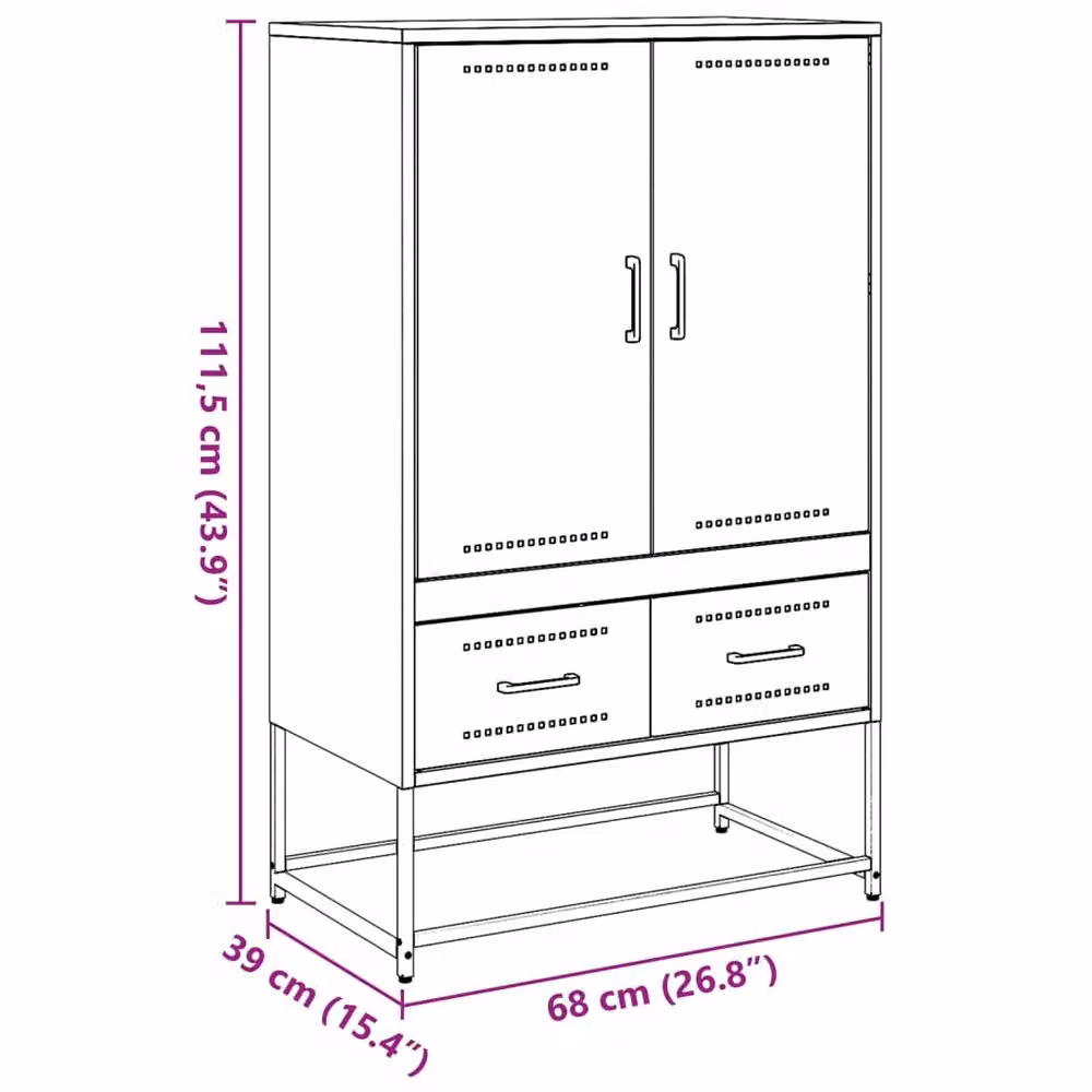 Berkfield Home Black Steel Highboard with Internal Drawers and Shelves, W/D/H: 68 x 39 x 111.5 cm – 6