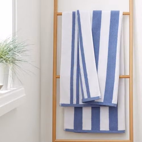 Bianca Reversible Stripe Cotton Jacquard Bath Towel Blue W/D/H: 70 x 120 cm – 1