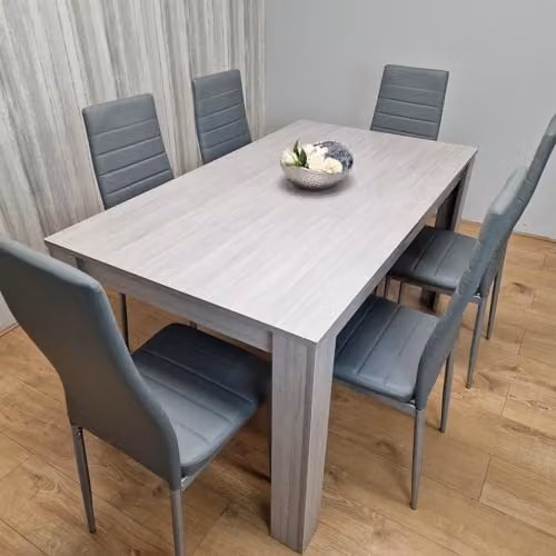 Kosy Koala Modern Rectangular Wood Dining Set with 6 Grey Leather Chairs – 1