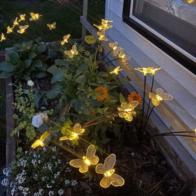 Bright Zeal Set of 4 Yellow Firefly Solar Garden Lights with Ground Spike