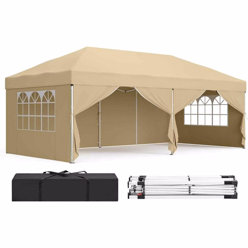The Bazaarist Pop Up Gazebo with Side Walls, UPF 50+, Beige, W/D/H: 600 x 300 x 258 cm – 2