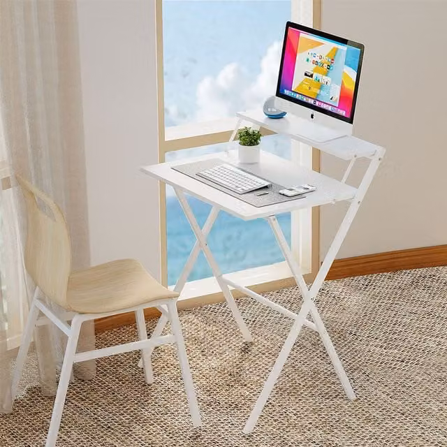 Levede Modern White Foldable Computer Desk with X-Frame Metal Legs, W/D/H: 120 x 56 x 84 cm