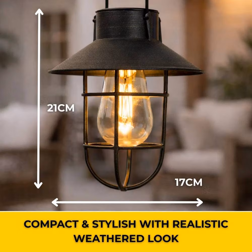 NESTLUNE Black Vintage Metal LED Hanging Lantern with Transparent Glass – 2