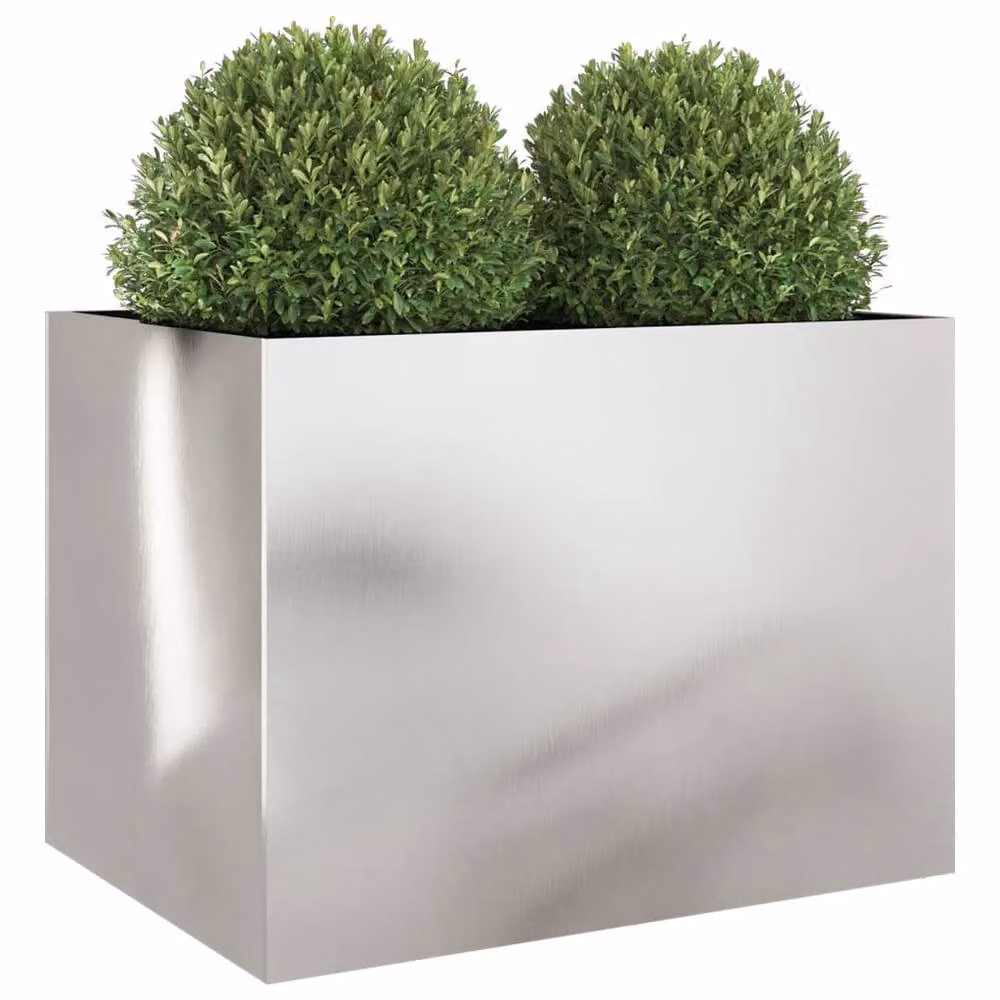 Berkfield Home Silver Stainless Steel Planter Tub W: 62 cm, D: 47 cm, H: 46 cm – 3