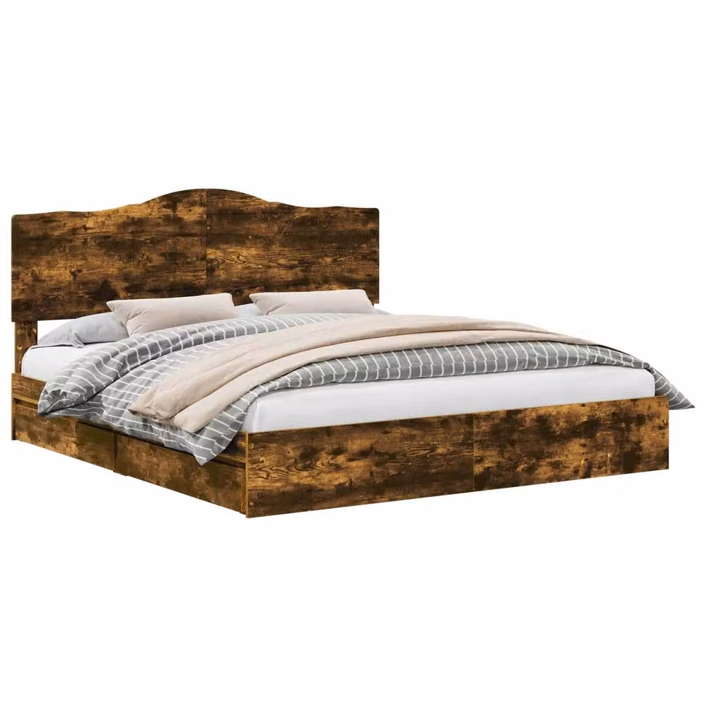 Berkfield Home Smoked Oak Storage Bed with Drawers, Brown Engineered Wood, W/D/H: 180 x 200 cm – 2