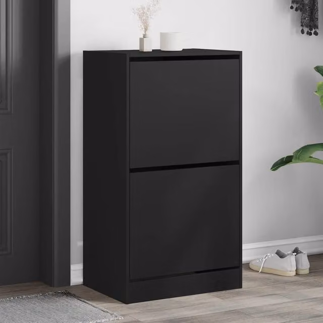Berkfield Home Modern Black Shoe Cabinet with 2 Tilting Compartments, W/D/H: 60 x 42 x 108 cm – 1