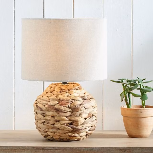Pacific Lifestyle Round Rattan Table Lamp in Brown and Beige