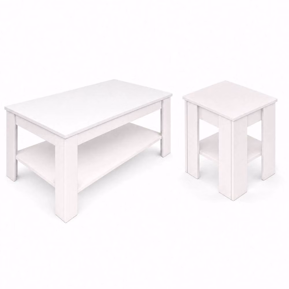 VOGREX Modern White Coffee Table and Lamp Living Room Furniture Bundle
