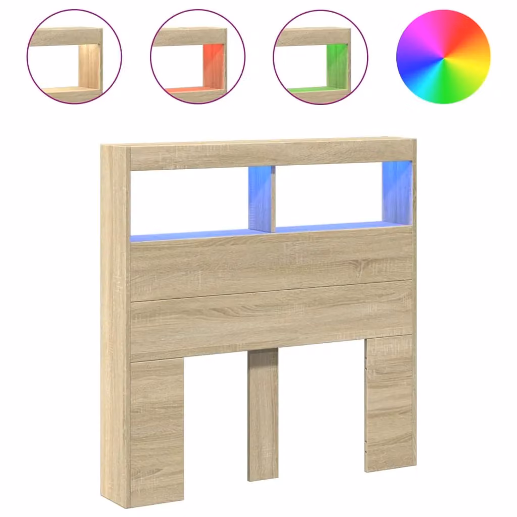 Berkfield Home Sonoma Oak Headboard Cabinet with LED Lighting and USB Charging Port, Brown, W/D/H: 100 x 17 x 102 cm – 2