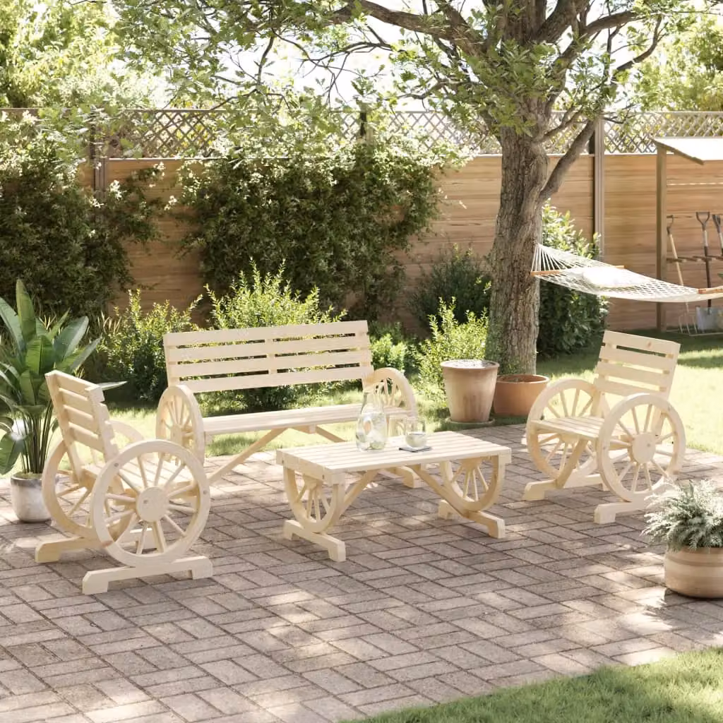 Berkfield Home 4 Piece Brown Solid Wood Fir Garden Lounge Set with Cushions – 2