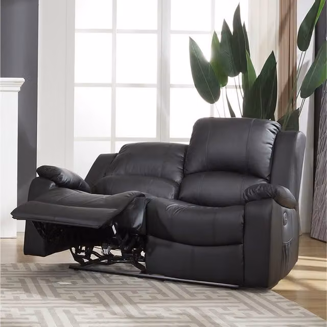 Artemis Home Glendale 2 Seat Electric Recliner Sofa in Black Synthetic Leather with USB Charging