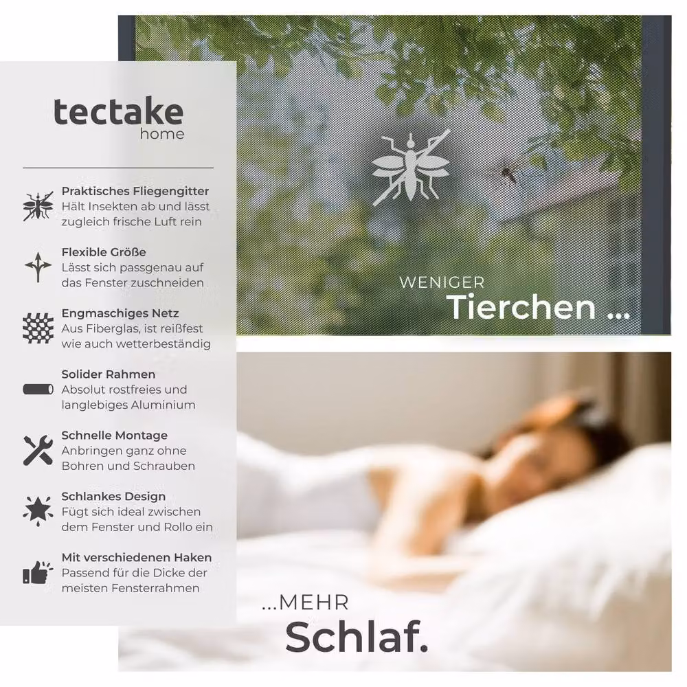 tectake Aluminum-Framed Window Screen in Grey, W: 130.0 cm, H: 150.0 cm – 2