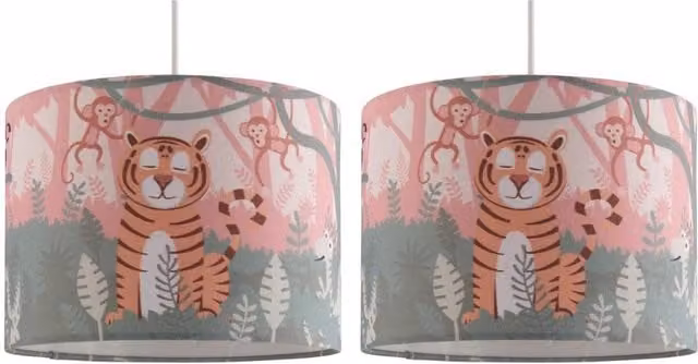 First Choice Lighting Set of 2 Jungle Safari Multicolour Fabric Easy Fit Pendant Shades, Diameter: 25 cm