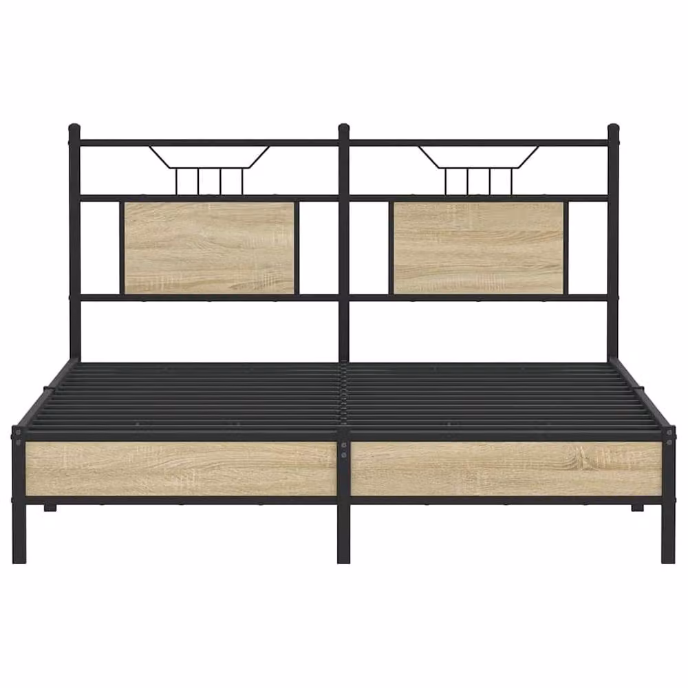 Berkfield Home Sonoma Oak Decorative Bed Frame in Brown, W/D/H: 140 x 200 x 91.5 cm – 3