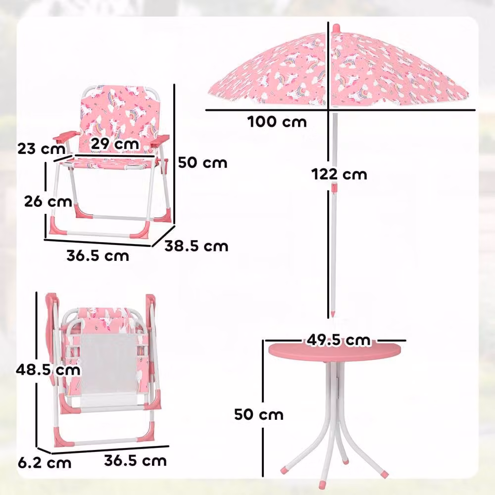 STILVORA Children's Garden Table and Chair Set with Umbrella in Pink – 3