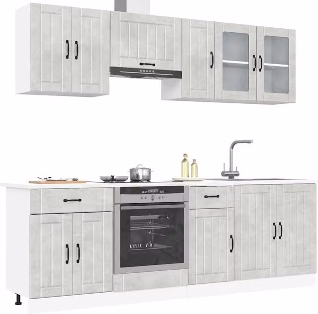 Berkfield Home Kalmar 8 Piece Modern Kitchen Cabinet Set in Concrete Grey Engineered Wood