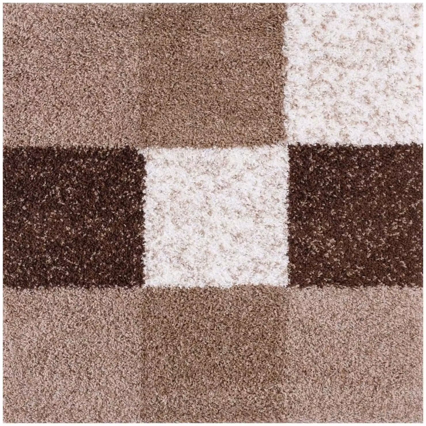 THE RUGS Modern Checked Shaggy Area Rug, Brown, W/D/H: 180 x 270 x 1 cm – 12